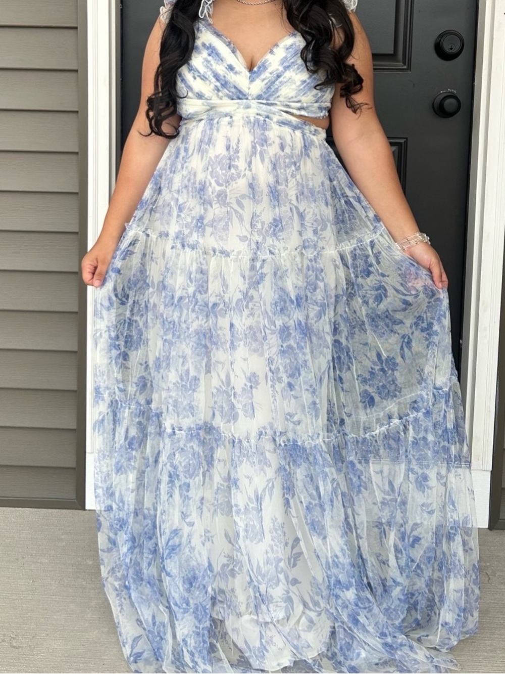 Fashion Nova Blue & White Floral Maxi Dress